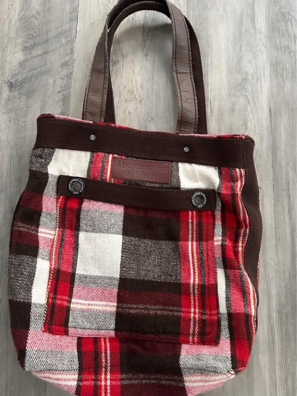 Abercrombie & Fitch Vintage Red, Brown and White Plaid Tote Y2K